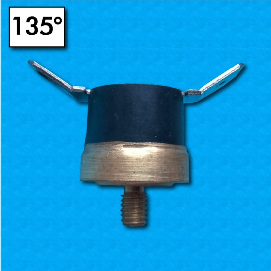 Termostato KSD301 a 135°C - Contatti normalmente chiusi - Terminali a 45 gradi - Fissaggio con vite M4 - Portata 10A